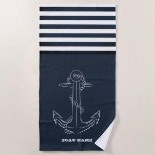 Serviette De Plage Ancre Naútque Rayure Bleu Marine Marin