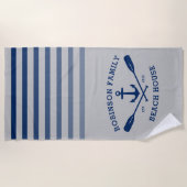 Serviette De Plage Ancre Oars Nom de famille Beach House Grey & Blue (Devant)