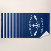Serviette De Plage Ancre Oars Nom de famille Beach House Marine Blue (Devant)