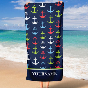 Serviette De Plage Ancre personnalisée Nom personnalisé nautique