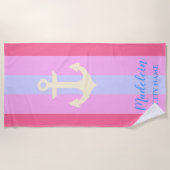 Serviette De Plage Ancre rose Moderne Bandes Nautiques Nom Personnali (Devant)