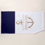 Serviette De Plage Ancre rouge côtière Nom du monogramme nautique (Devant)
