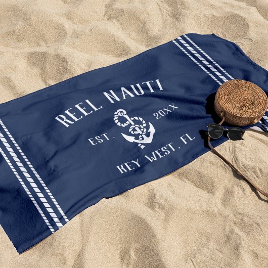 Serviette De Plage Ancre rustique de la marine nautique | Votre nom d