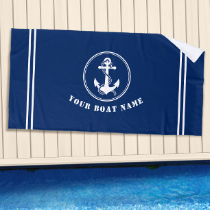 Serviette De Plage Ancre rustique et corde avec nom de bateau Marine