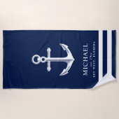 Serviette De Plage Ancre thématique marine| Nom personnalisé (Devant)