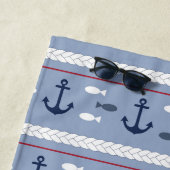 Serviette De Plage Ancres marines bleues blanches rouges blanches per (En situation)