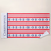 Serviette De Plage Ancres personnalisées Noir Rouge Bleu Bleu (Devant)