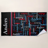Serviette De Plage Anders nom personnalisé signifiant noir rouge bleu (Devant)