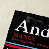 Serviette De Plage Anders nom personnalisé signifiant noir rouge bleu (En situation)