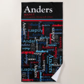 Serviette De Plage Anders nom personnalisé signifiant noir rouge bleu (Devant)
