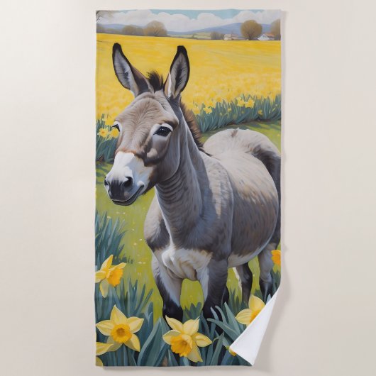 Serviette De Plage Âne Vibrant Et Daffodiques Jaunes (Devant)