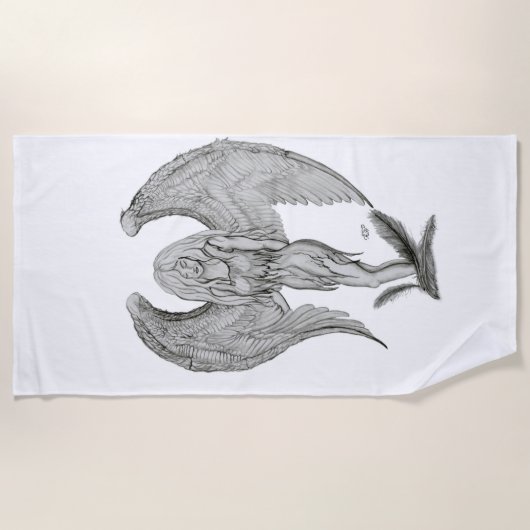 Serviette De Plage Angel, Crayon, design noir et blanc (Devant)