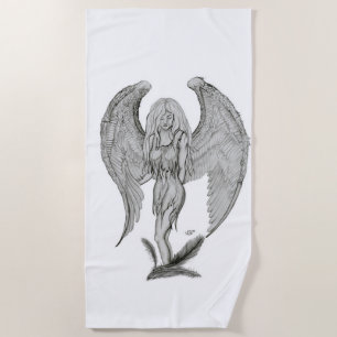 Serviette De Plage Angel, Crayon, design noir et blanc