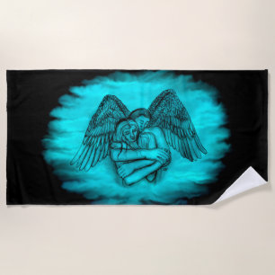 Serviette De Plage Angel Eros en amour, design noir et vert