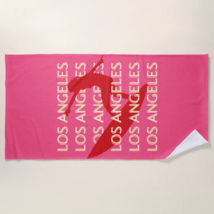 Serviette De Plage Angeles Travel Art, Californie, Travel Art, rose