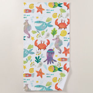 Serviette De Plage Animaux marins souriants et colorés