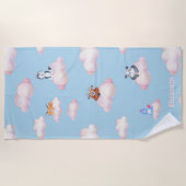 Serviette De Plage Animaux Pastel Mignons Sur Les Nuages Monogramme (Devant)