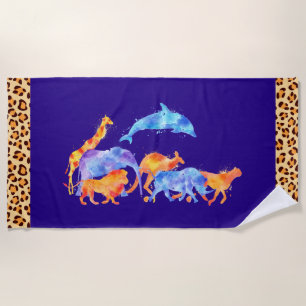 Serviette De Plage Animaux sauvages et frontière Empreinte de léopard