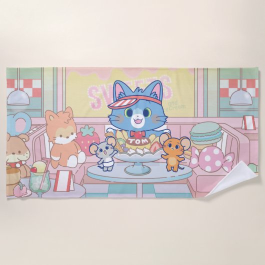 Serviette De Plage Anime Tom, Jerry et Tuffy Dessert Parlor (Devant)