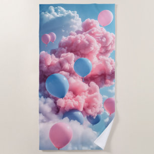 Serviette de plage Anniversaire Ballons bleu rose 