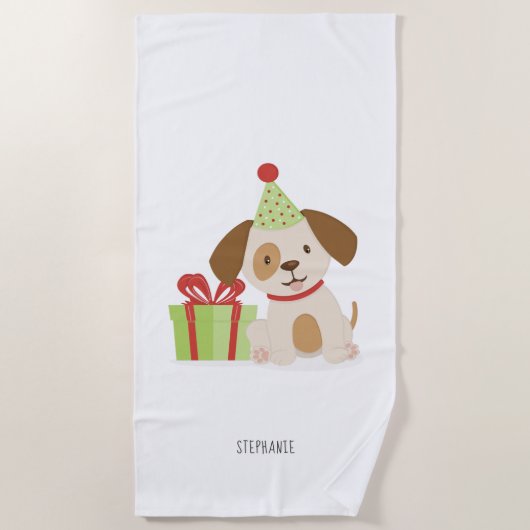 Serviette De Plage Anniversaire du Chiot mignon (Devant)