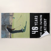 Serviette De Plage Anniversaire Golfer Funny 40e heureux Par Photo (Devant)