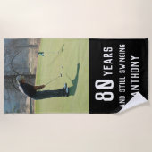 Serviette De Plage Anniversaire Golfer Funny 80e heureux Par Photo (Devant)