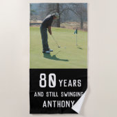 Serviette De Plage Anniversaire Golfer Funny 80e heureux Par Photo (Devant)