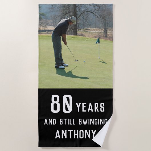 Serviette De Plage Anniversaire Golfer Funny 80e heureux Par Photo (Devant)