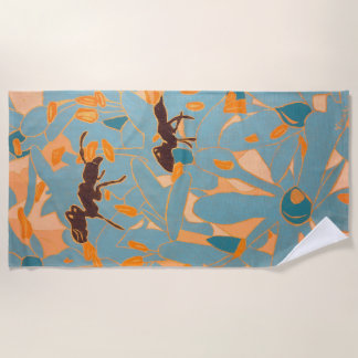 Serviette De Plage Ants with Blue flowers Autralian Flora