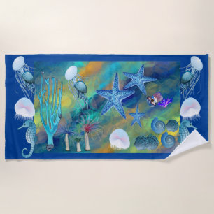 Serviette De Plage Appel de Sea Marine Life Blue Ocean Starfish