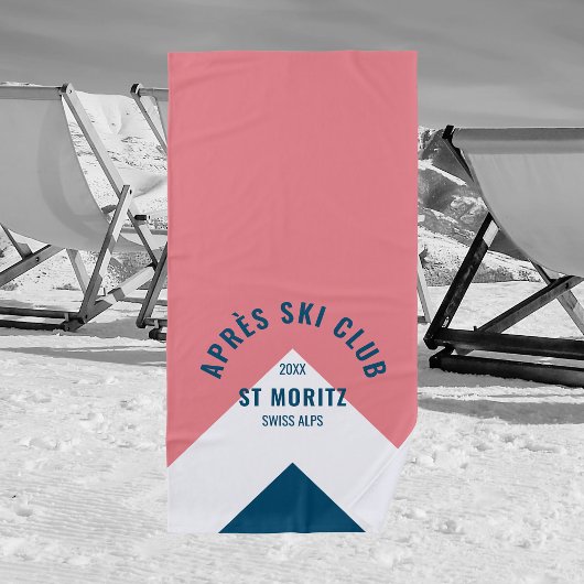 Serviette De Plage Après Ski Club Marine Rose Style Rétro hiver