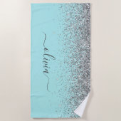 Serviette De Plage Aqua bleu Turquoise Parties scintillant argent Mon (Devant)