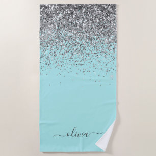 Serviette De Plage Aqua bleu Turquoise Parties scintillant argent Mon