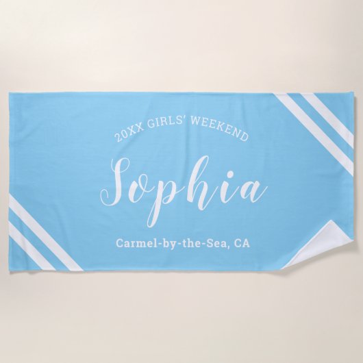 Serviette De Plage Aqua Blue Boys Girls Weekend Nom personnalisé (Devant)