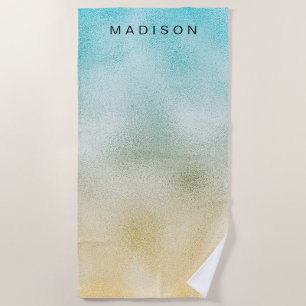 Serviette De Plage Aqua et Gold Ombre Foil