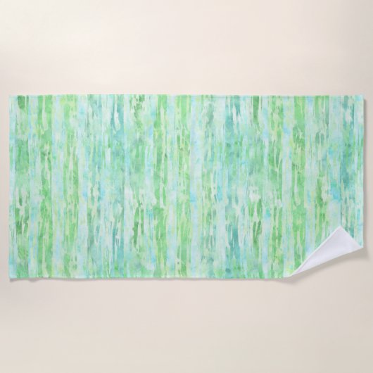 Serviette De Plage Aqua Mint Abstrait Tie Dye Aquarelle Rayures (Devant)