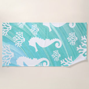 Serviette De Plage Aqua Ocean Seahorse Coral