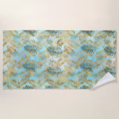 Serviette De Plage Aqua Sky Green Gold Feuilles tropicaux (Devant)