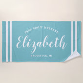 Serviette De Plage Aqua Stripe Filles Weekend Monogramme (Devant)