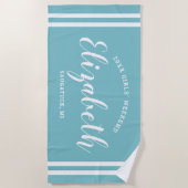 Serviette De Plage Aqua Stripe Filles Weekend Monogramme (Devant)