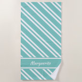 Serviette De Plage Aqua vert et blanc personnalisé (Devant)