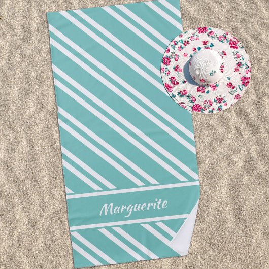 Serviette De Plage Aqua vert et blanc personnalisé