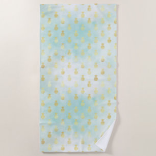 Serviette De Plage Aqua White Gold Tropical Glam Pineapples