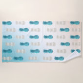 Serviette De Plage Aqua WhiteTropical Glam Pineapples (Devant)