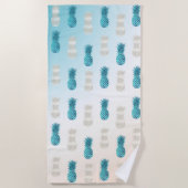 Serviette De Plage Aqua WhiteTropical Glam Pineapples (Devant)
