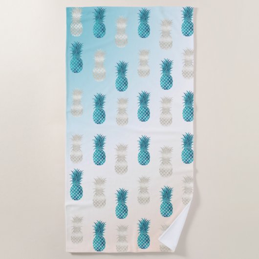 Serviette De Plage Aqua WhiteTropical Glam Pineapples (Devant)