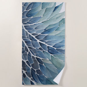 Serviette De Plage Aquarelle Abstraite Feuilles Bleu