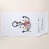 Serviette De Plage Aquarelle Ancre Fleurs Nautiques (Devant)