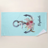 Serviette De Plage Aquarelle Ancre marine florale (Devant)